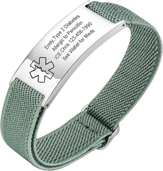 VNOX Medical Alert Bracelets for Men & Women Kids with Free Engraving Adjustable Stainless Steel Mesh Emergency Medical ID Bracelets Wristband