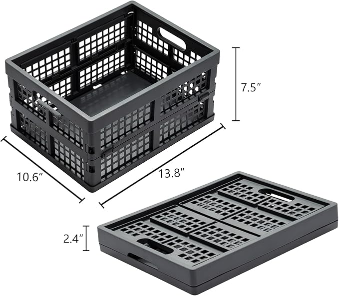 16L Collapsible Storage Crates,Folding Plastic Crates for Storage,Pack of 4,Gray