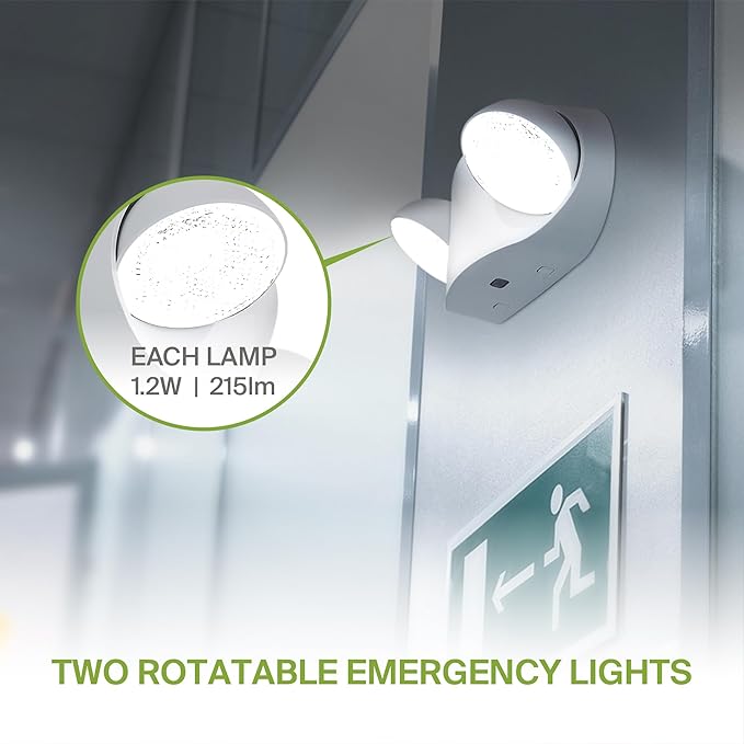 ASD LED Emergency Lights with Battery Backup - 120-277V UL 2.5W Two Round Head Adjustable for Business, Commercial Hardwired Damp Location Emergency Exit Power Outage Lights, 6 Pack