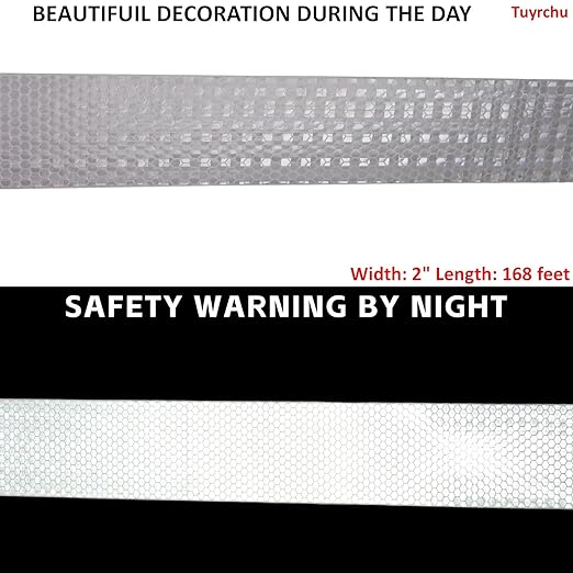 White Reflective Tape Outdoor Waterproof 2 inch Wide, High Visibility Warning Industrial Marking Tape,Safety Stickers (168 feet)