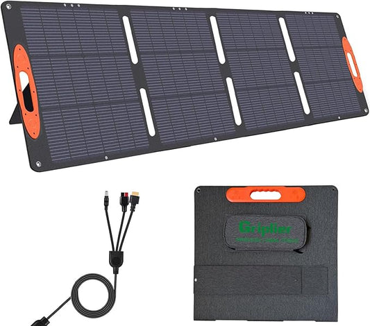 200W Portable Solar Panel for Power Station,25V Foldable Solar Panel Charger with Kickstand,MC4 Cable,Dual USB & Type-C Output,>23% High Efficiency IP65 Waterproof For Camping,Hiking,RV Trips