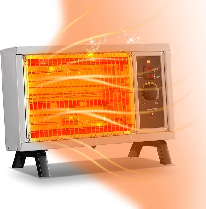 JASUN Radiant Heater Electric Space Heater Fast Heating with Adjustable Thermostat, Portable Indoor Heater with Handle Quiet1250W/1500W for Office Home Garage Bedroom ETL Approved White