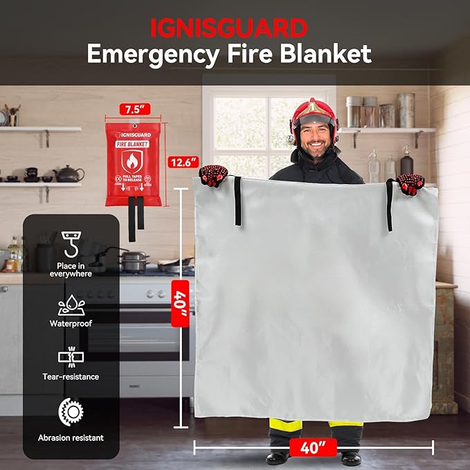 Fire Blankets Emergency for Home, 2 Pack 40"x40", Fiberglass Emergency Fire Blanket for Home and Kitchen, RV, Fireplace, Camping, Grill, Office, Warehouse