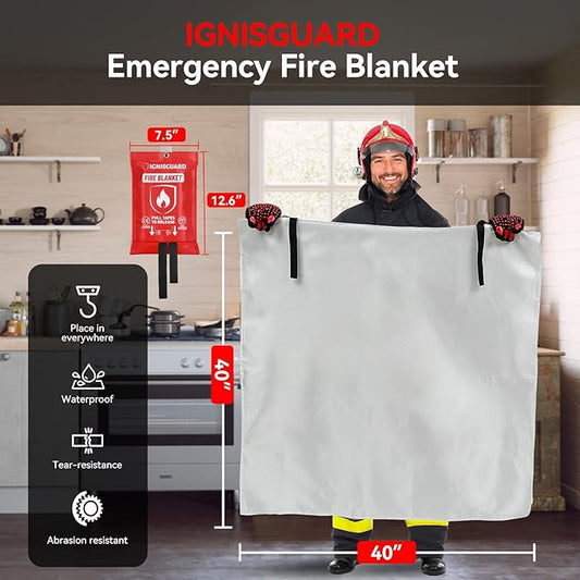 Fire Blankets Emergency for Home, 1 Pack 40"x40", Fiberglass Emergency Fire Blanket for Home and Kitchen, RV, Fireplace, Camping, Grill, Office, Warehouse