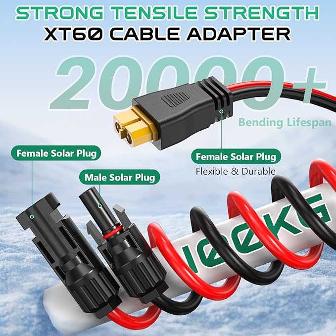 10AWG XT60 Solar Cable 40FT, XT60 Cable to Solar Connector 3 10 15 20 30 50FT, Solar Connector to XT60 Adapter Cable, XT60 Solar Charging Cable for Portable Power Station - 40Ft