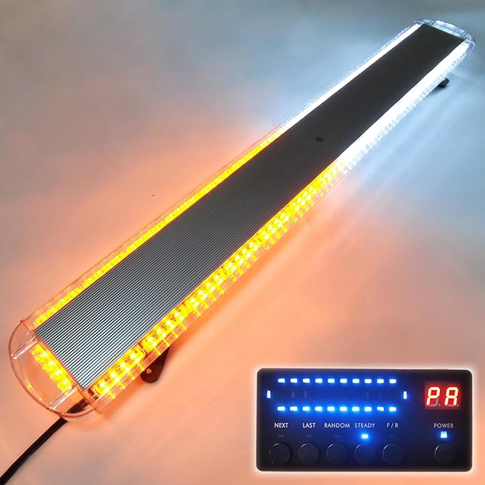 CFLMYYXGS 12V-24V LED Lights Rooftop Emergency Warning Light bar 26 Strobe Patterns Vehicles Security Law Snowplow Tow Trucks Crane Construction Cars Wreckers Beacon Light (120 LED Amber/White)