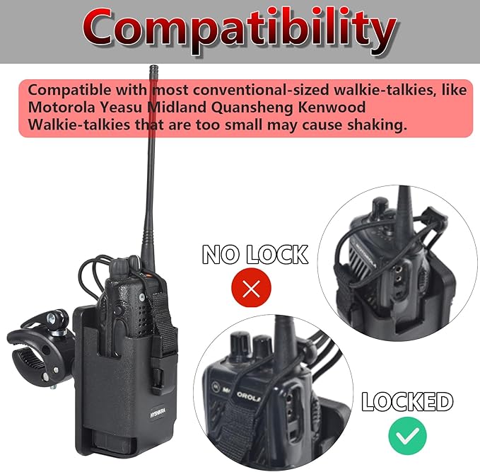 Universal Radio Clamp Mount Base, Fit Handlebar Rail 0.6'' to 1.77'' in Diameter for Baofeng UV5R Motorola Midland Kenwood Yaesu Midland CB Handheld Radio
