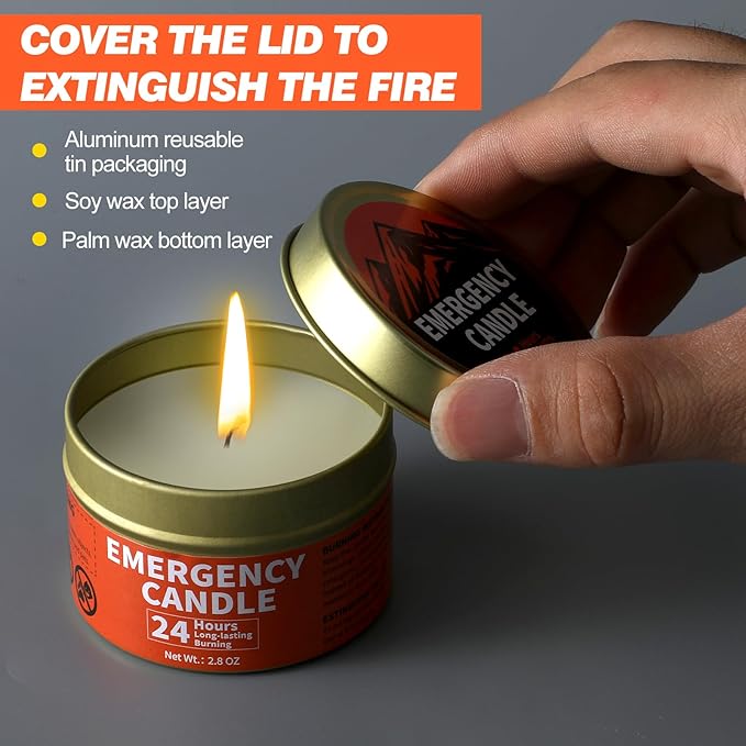 Chuarry 24 Pcs Emergency Candle Bulk 24 Hours Long Burning Survival Soy Wax Candles for Power Outages Survival Camping Hunting Outdoor Activities(Orange)