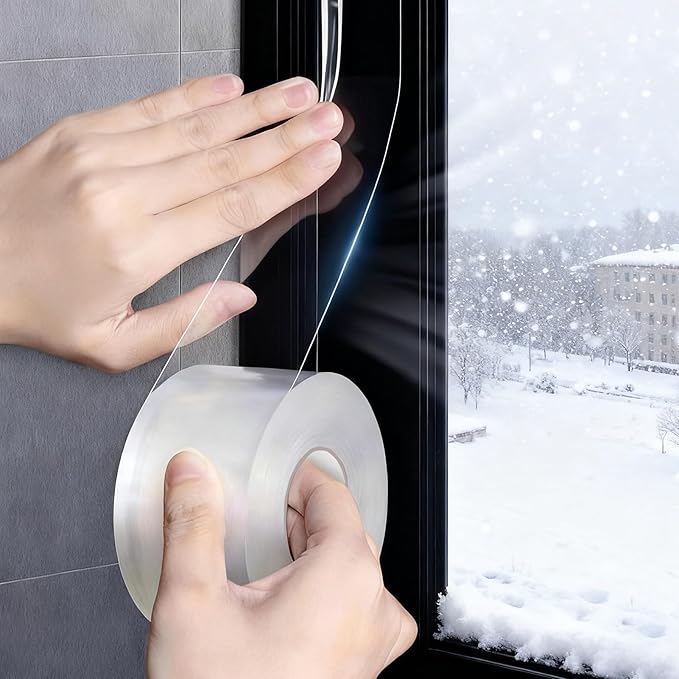 2 Inch x 65 Feet Transparent Window Insulation Tape, Strong Adhesive Weatherproof Window Sealing Tape for Winter Draft Protection, Clear Residue-Free Plastic Window Sealer