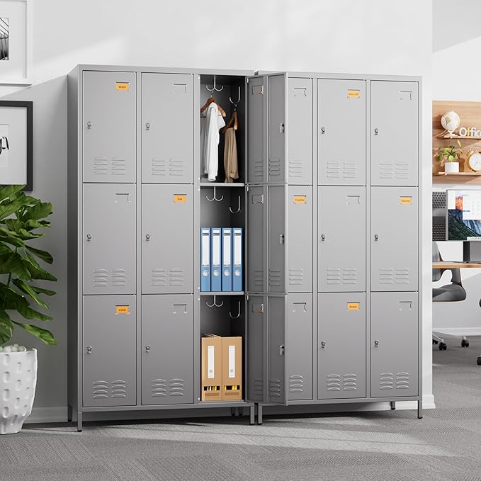 METAN Metal Locker for School Office Gym Bedroom,9 Doors Steel Storage Lockers Cabinet for Employees,Industrial Storage with Padlock,Assembly Required,Dark Gray