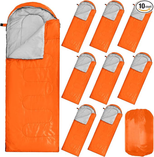 Macarrie 10 Pcs Bulk Sleeping Bags for Homeless Donation Shelter Adults 0 Degree Waterproof Sleeping Bags with Compression Sack for Cold Weather Emergency Hiking Camping Warm