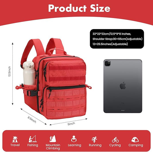 9L Mini Tactical Backpack for Men Women,Small Military Tactical Backpack for Sport,Gym,Hiking,Travel,Camping(Red)