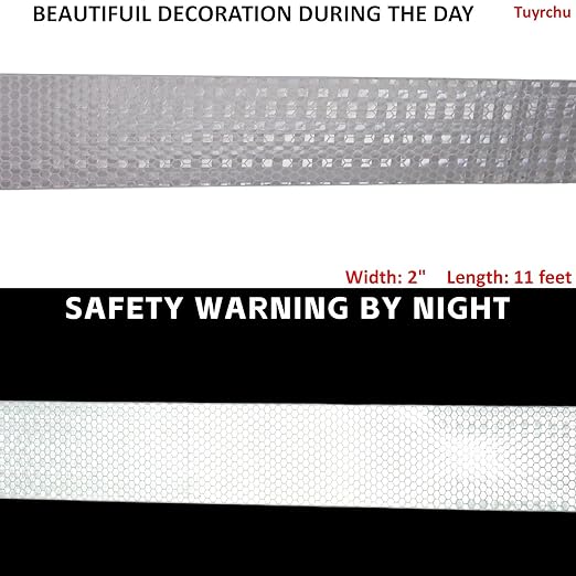White Reflective Tape Outdoor Waterproof 2 inch, High Visibility Warning Industrial Marking Tape,Safety Stickers (11 feet)
