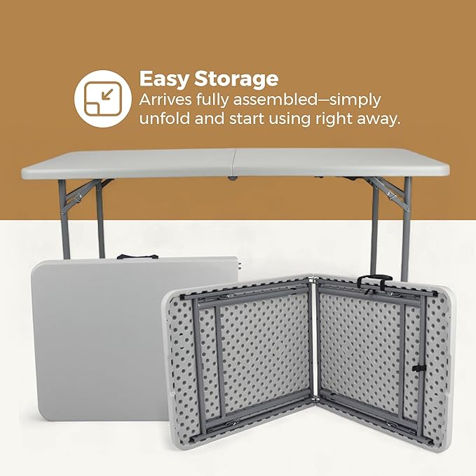 OEF Furnishings OEFCMFIH3060 Rectangular Commercial-Grade Premium Industrial Fold-in-Half Blow-Molded Folding Table with 18-Gauge Steel Frame and Thick Top (Rectangle, 30" × 60", Speckled Gray Top)