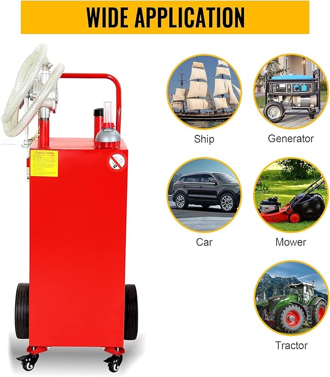 Gas Caddy Fuel Tank Gasoline container Diesel portable gas tank w/pump Rolling & Solid Rubber Wheels for Weeder,Snow blower,Pickup truck,ATV,Water Scooter,Yacht,UTV,Motorcycle (30 Gallon Red)