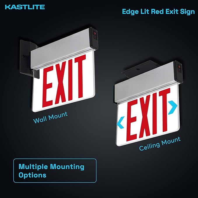 KastLite LED Emergency Edge-Lit Exit Sign, 180 Min Backup, Damp Rated, Red Letters, UL Listed, 120/277V, Acrylic Panel - 1 Pack