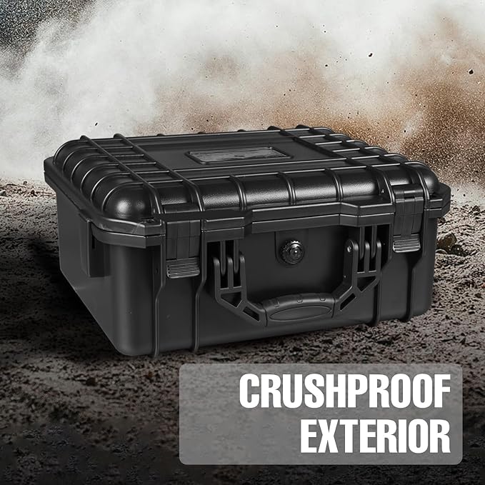 Hard Case, 14x 11.5x 6.5 Inch Portable Weather Waterproof Protective Camera Case with Customizable Foam, Fit Use of Drones, Camera, Equipments，Black