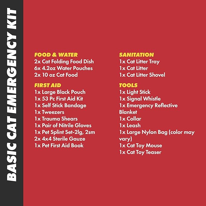 Emergency Zone - Cat Emergency Survival Kit - Bug Out, Emergency, Travel Kits, First Aid - Basic