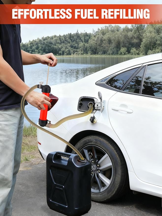 Hand Fuel Transfer Pump with Leakproof Clamps - Versatile Manual Siphon for Gasoline, Oil, Diesel, Antifreeze, Emergency Use for Car/Lawn Mower/Motorcycle/RV, Includes 3/4" NPT Brass Connector