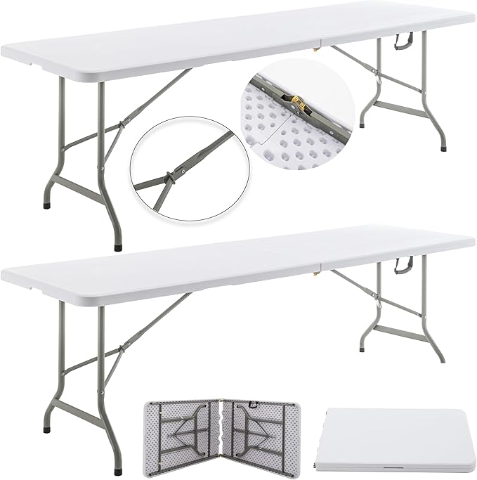 BTEXPERT Set of 2, 96" Long 8-Foot White Plastic Folding Table Portable 30" Wide, 29" High, Indoor Outdoor Events Banquet Dining Party Patio