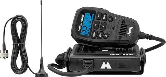 Midland® - MXT275® Jeep Branded MicroMobile GMRS Radio - 15 Watts Two-Way Radio with Integrated Control Microphone - Overland Tractors Detachable External Magnetic Mount Antenna - 8 Repeater Channels