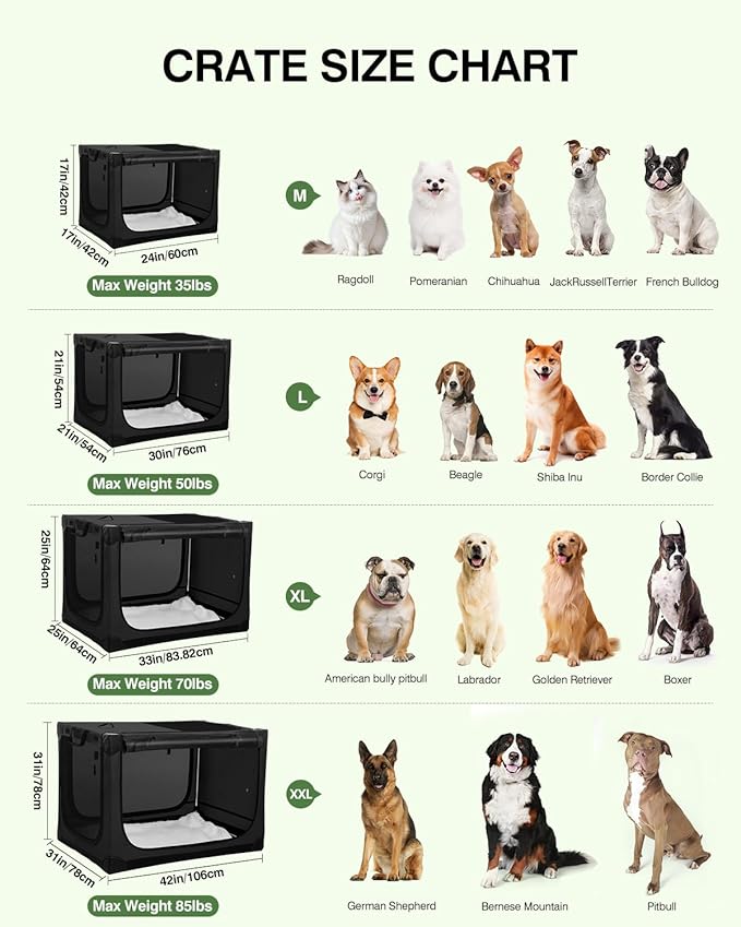 33-Inch Collapsible Travel Dog Crate, Portable 4-Door Soft Kennel for Medium to Large Dogs, Chew-Proof Mesh Windows, Indoor/Outdoor Use, Foldable, with Storage Bag (Black)