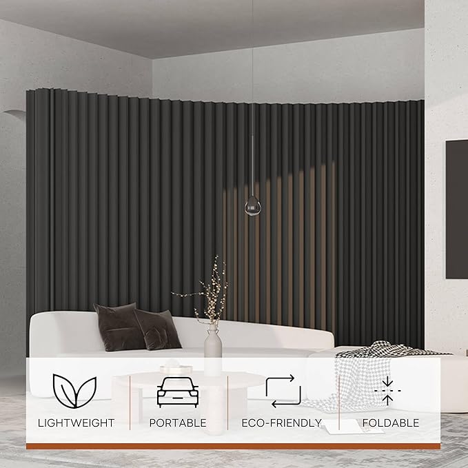 Paper Room Divider, Folding Privacy Screen Lightweight Stretchable Accordion Room Divider Wall, Portable Paper Wall Divide for Home, Office, Clothing Shop (Black, L：79in x W: 17in x H：71in)
