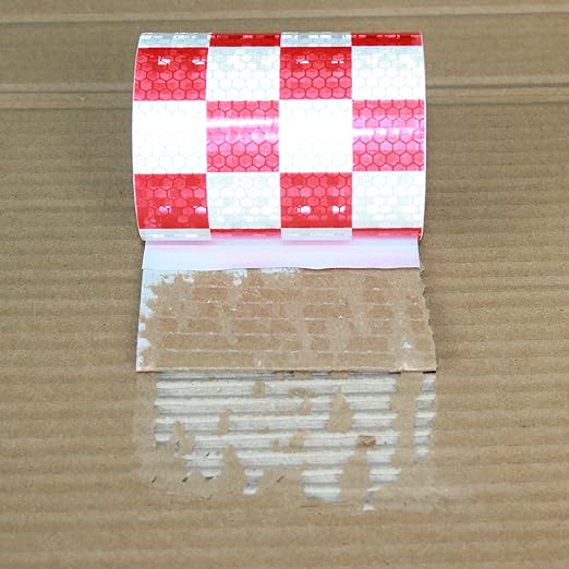 Reflective Tape Red and White 4 inch, Outdoor Waterproof Hazard Conspicuity Warning Industrial Marking Tape (11 feet)