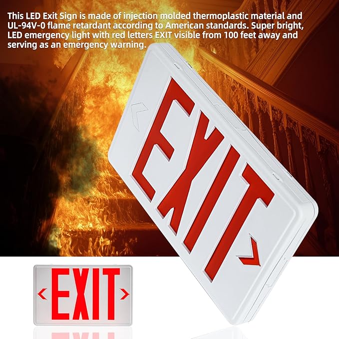 Exit Sign with Battery Backup,Commercial Exit Signs, Red Emergency Exit Light,Combo for Business,Dual-Sided, UL Certified, 120V/277V AC,2 Pack