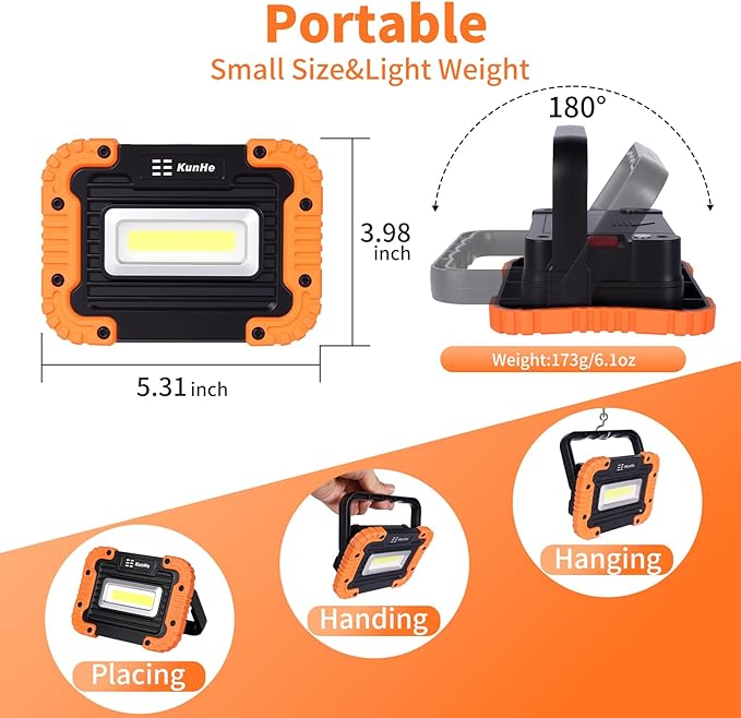 KunHe 8 Pack Magnetic Battery Powered Work Light 500 Lumen Portable Work Light with IPX4 Waterproof 180° Rotating Bracket COB LED for Camping Fishing Car Repair Emergency