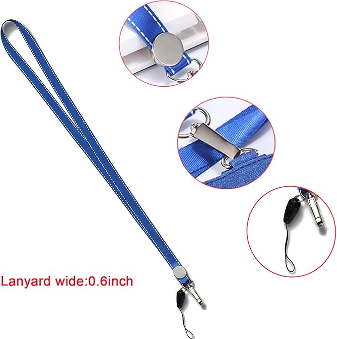 AMUU 1 Pack Lanyard with PU Leather Vertical ID Badge Holder and Retractable Badge Reel,Neck Blue Lanyards for id Card Holders Straps Keys Kids Women Men Cruise