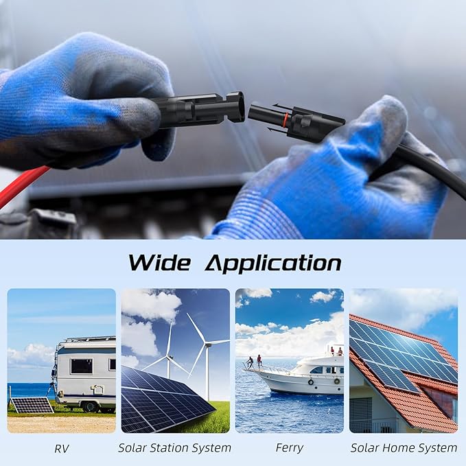 5Feet 10AWG Solar Panel Extension Cable, Bateria Power 10 Gauge 6mm² PV Wire with Female & Male Waterproof Connectors for RV, Photovoltaic Systems, Set of 2