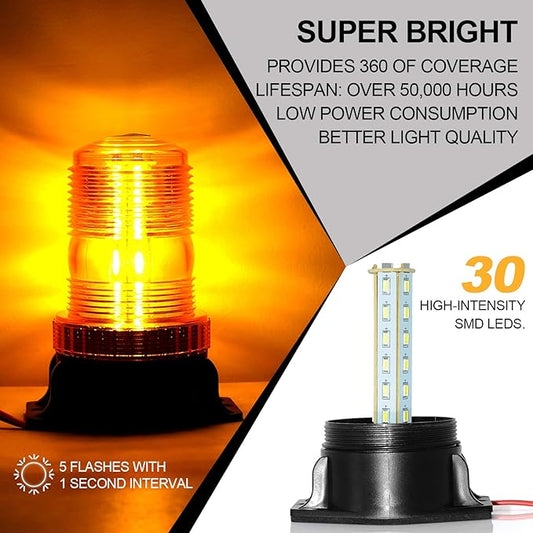 30 LED Amber Forklift Strobe Light 30W Vehicle Roof Safety Beacon Light for 10-110V Mower, ATV, Trucks, Tractor, Golf Carts, UTV, Cars, Bus