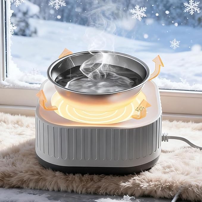 Heated Water Bowl, 200 ml Outdoor Thermostatic Control Heated Dog Pet Bowl,Heated Water Pet Dish with 5Ft Chewproof Cord, Provides Warm Drinkable Water in Winter for Dogs Cats Chickens (Grey)