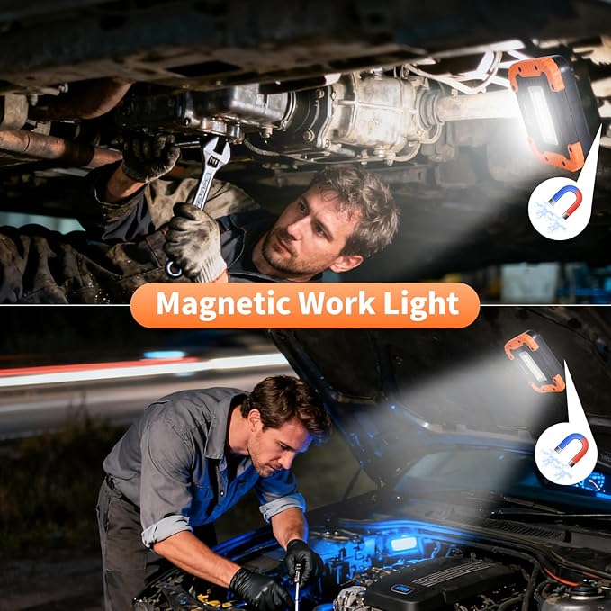 KunHe 4 Pack Magnetic Battery Powered Work Light 500 Lumen Portable Work Light with IPX4 Waterproof 180° Rotating Bracket COB LED for Camping Fishing Car Repair Emergency