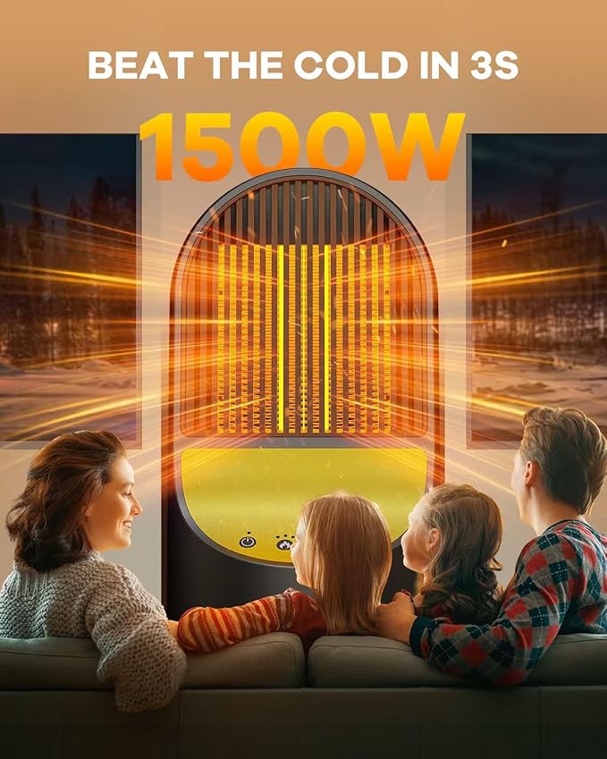 Space Heater, 1500W Portable Electric Heaters for Indoor Use,50°Oscillation, 8H Timer, 3 Modes, Quiet Safe Room PTC Ceramic Heater for Office Room Desk