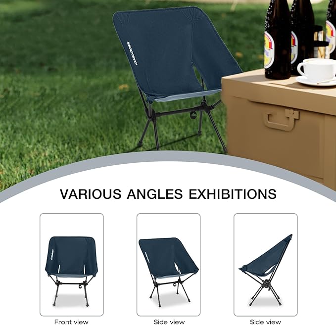 CAMEL CROWN Portable Camping Chair Folding Compact Lawn Lightweight Backpacking Chair with Carry Bag for Outdoor Hiking Beach Travel Picnic Festival Navy Blue