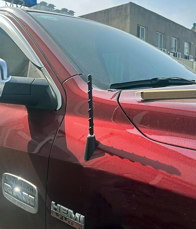 Short Antenna fits for Dodge Ram 1500 1990-2025 & Ford F150 1990-2025, 7 inches Spiril Rubber Antenna Replacement for Dodge RAM Radio Accessories Enhanced Reception