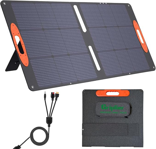 100W Portable Solar Panel for Power Station,20V Foldable Solar Panel Charger with Kickstand,MC4 Cable,Dual USB & Type-C Output,>23% High Efficiency IP65 Waterproof For Camping,Hiking,RV Trips