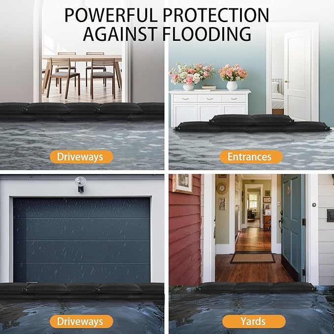 MFR Water Activated Flood Bags for Flooding, Home, Doorway, Driveway, Garage Sandless Sand Bags for Anti Flood Barrier 2ft x 1.3ft, 2-Pcs