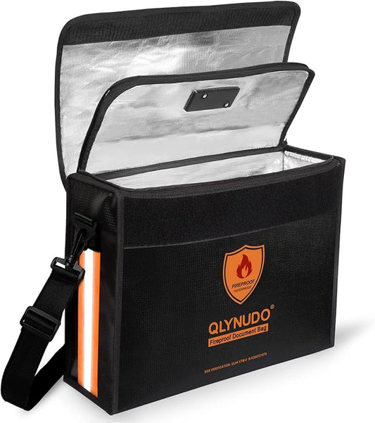 Fireproof Document Bag with TSA Lock - 17x12x5.5" Extra Large Fireproof Box for Documents, Reinforced Bottom File Organizer for 3-Ring Binders & Laptop, Waterproof Emergency Grab-and-Go Safe Bag