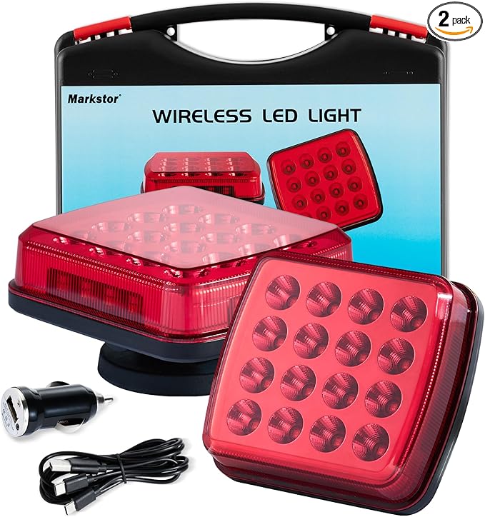 Wireless LED Road Flares for Emergency,Rechargeable Safety Flashing Lights for Vehicles,Portable Strobe Light Magnetic Emergency Strobe Light Kit for Truck(Red)