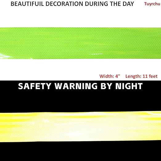 Fluorescent Yellow Reflective Tape Outdoor Waterproof 4 inch Wide, High Visibility Safety Warning Reflector Sticker Strips (11 feet)