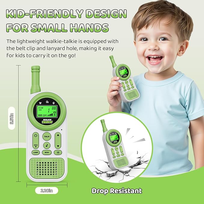 Walkie Talkies for Kids Toys: Toys for 3-12 Year Old Boys Girls - 22 Channels 2 Way Radio Toy with Backlit LCD Flashlight - 3 Miles Range for Outside/Camping/Hiking (2-Pack), Green