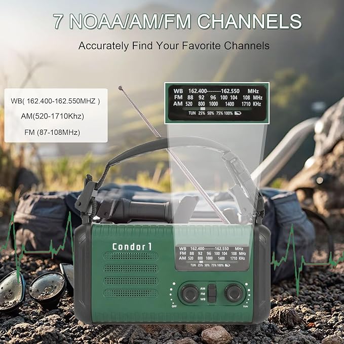20000mAh/ 74000mWh Hand Crank Emergency Radio, AM/FM/NOAA Weather Radio, Battery Powered Solar Radio with USB Phone Charger, Reading Lamp Flashlight & SOS for Emergency (Army Green)
