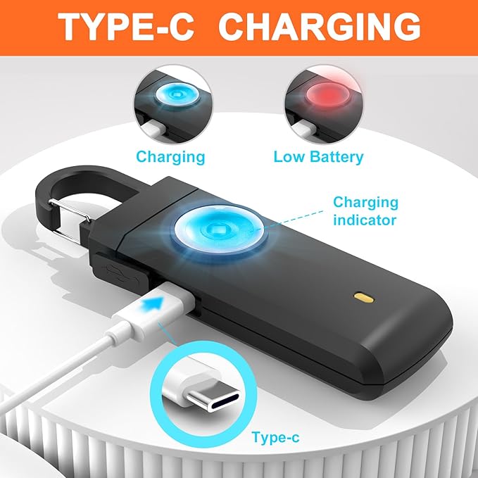 4 PCS Self Defense USB Rechargeable Alarm,130 dB Loud Siren with LED Strobe Light,Keychain Design for Easier Carrying, Personal Alarm for Women, Children, Elderly. (Aqua&Black&Pink&White)