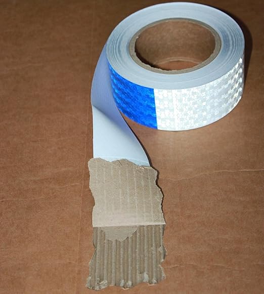 Reflective Tape Blue and White 2 inch X 66 feet, Outdoor Waterproof Hazard Conspicuity Warning Industrial Marking Tape