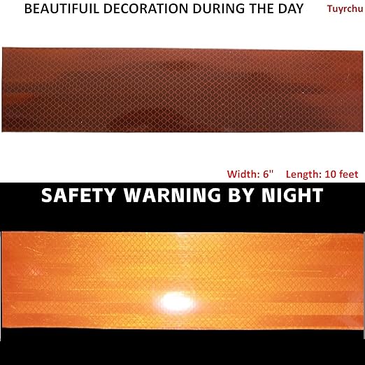 Brown Non Fading Reflective Tape Outdoor Waterproof 6 inch Wide for Truck, High Visibility Safety Adhesive Stickers (10 feet)