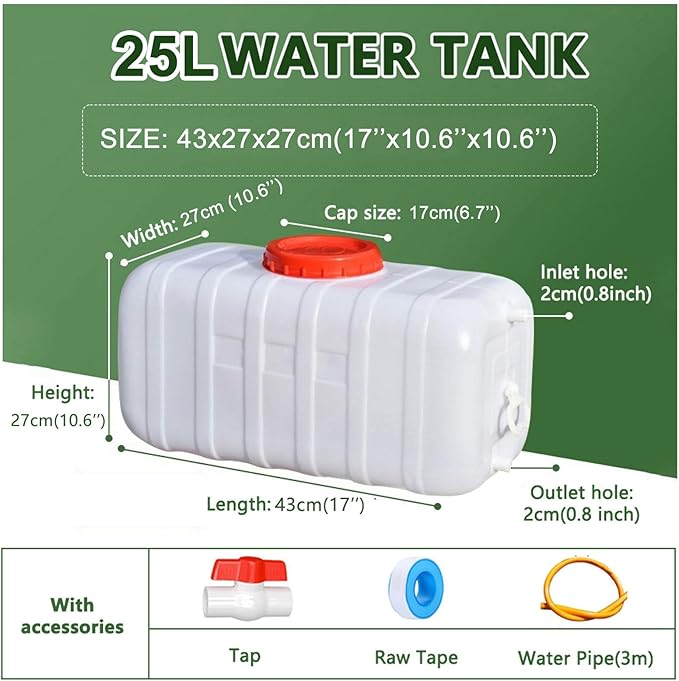 Water Storage Containers for Camping, Large Capacity Water Tank with Spigot Cap, Portable Camping Water Carrier for Emergency Hiking Fishing Driving Travel(Size:25L/6.6gallon,Color:White)