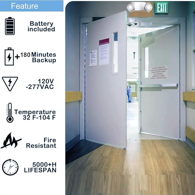 12 Pack Commercial LED Emergency Lights Fixture, Hardwired LED Emergency Light with Battery Backup Emergency Lights for Business, Two Adjustable Head Emergency Exit Sign Lighting, Wall Mount